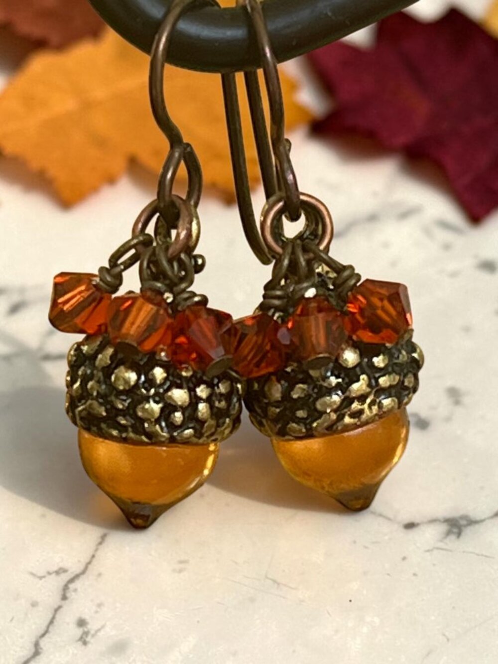 Red Leaf Fall Dangle Earrings | Czech Glass and Swarovski Crystal Autumn Earring